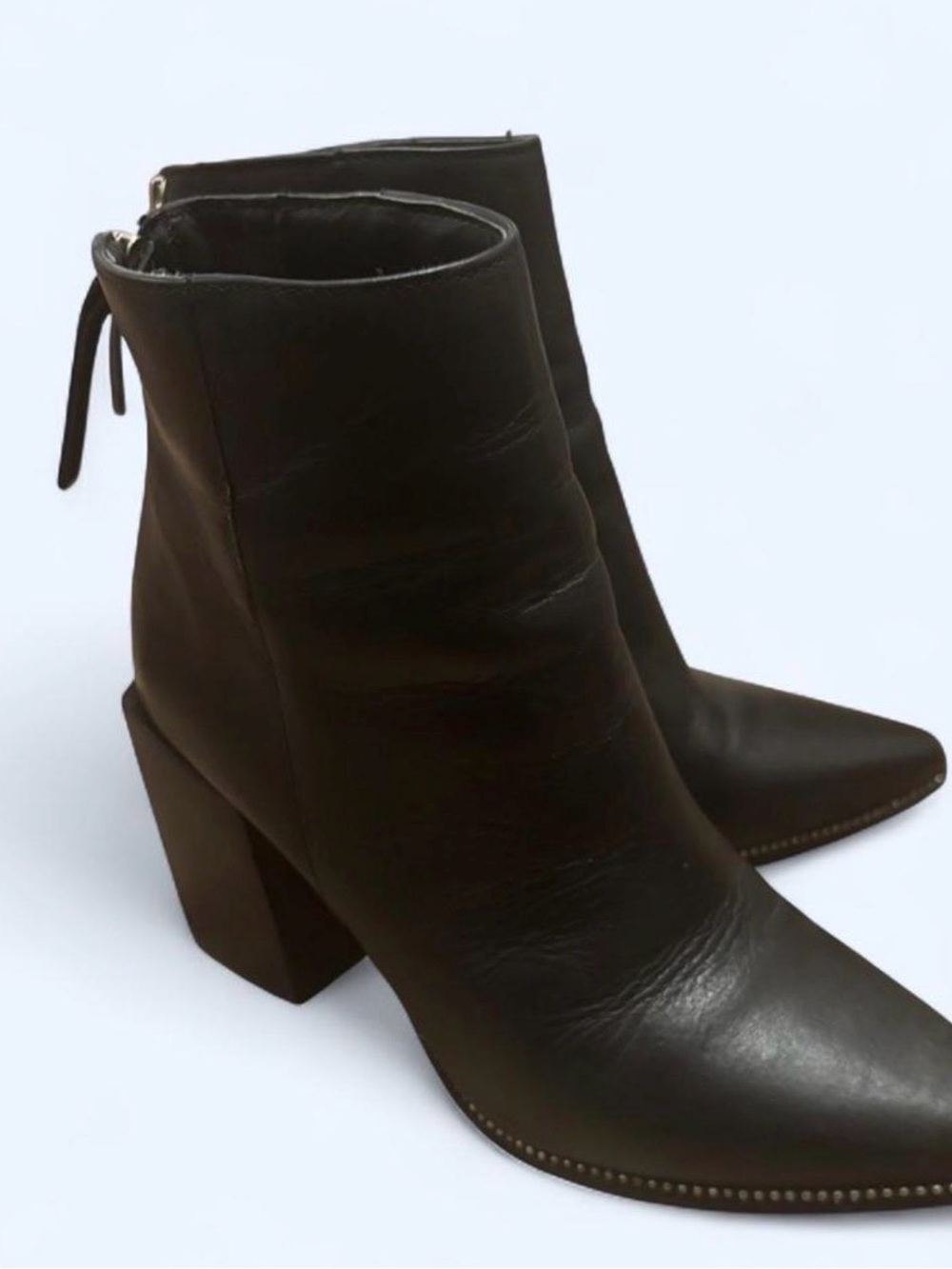 Steve Madden Women's Black Pointed Toe Block Heel Boots w/ Silver Stud Detailing